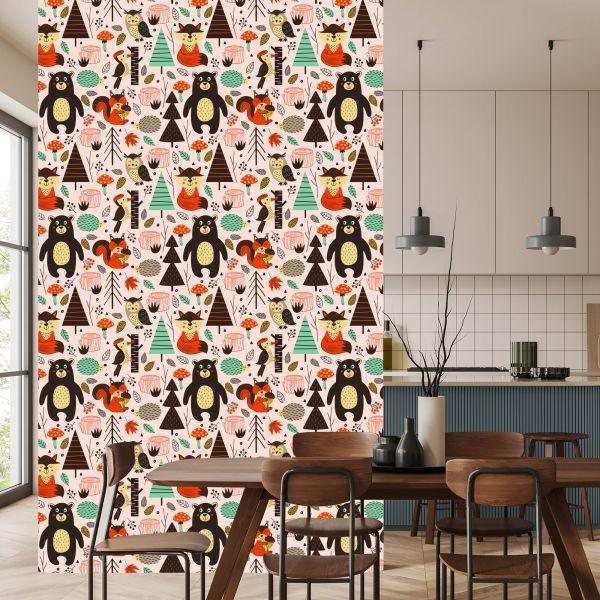 Behang Voor Kinderen - Bosdieren In Scandinavische Stijl - Afbeelding 4