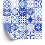 Behang Retro - Blauw - Wit Mozaïek