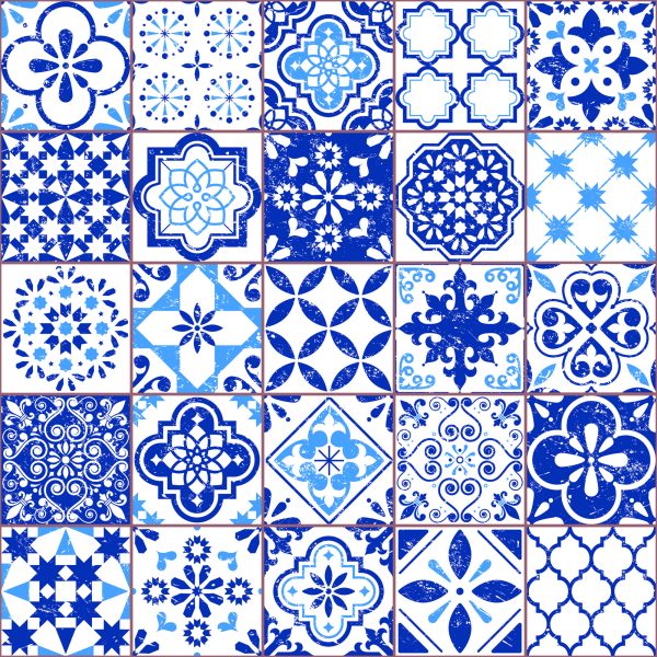 Behang Retro - Blauw - Wit Mozaïek - Afbeelding 2