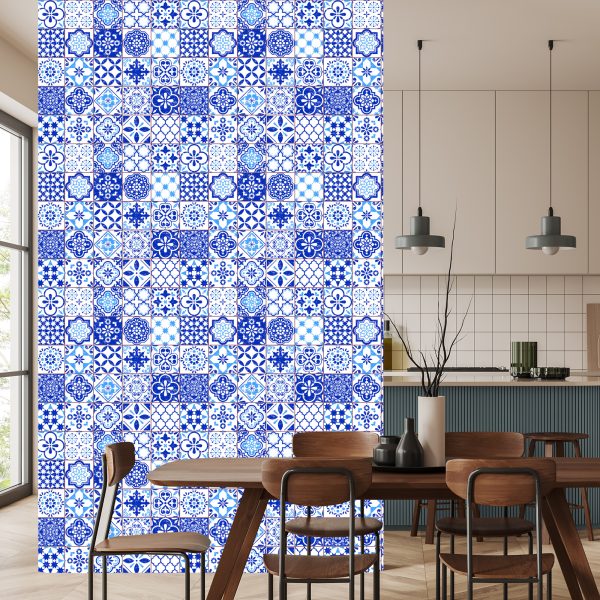 Behang Retro - Blauw - Wit Mozaïek - Afbeelding 4