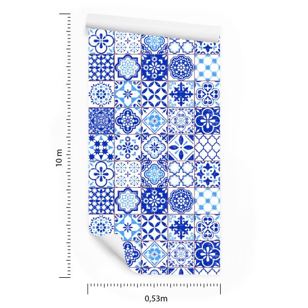 Behang Retro - Blauw - Wit Mozaïek - Afbeelding 8