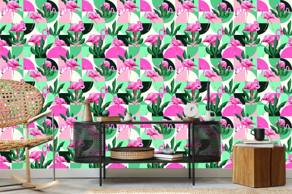 Behang Modieuze Roze Flamingo's En Bladeren - Afbeelding 5