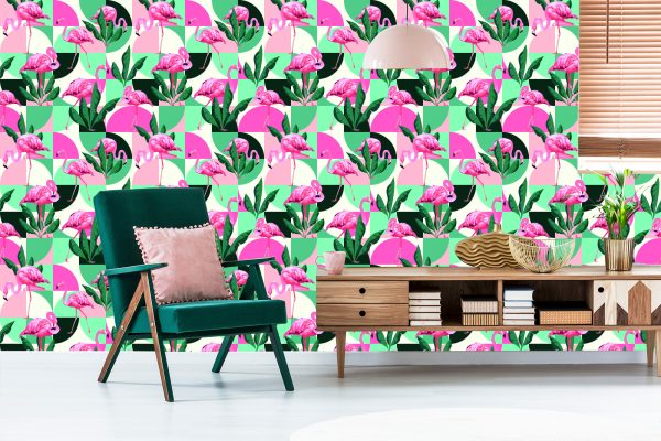 Behang Modieuze Roze Flamingo's En Bladeren - Afbeelding 6