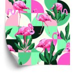 Behang Modieuze Roze Flamingo's En Bladeren