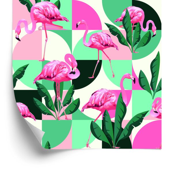 Behang Modieuze Roze Flamingo's En Bladeren