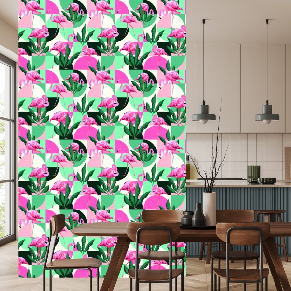 Behang Modieuze Roze Flamingo's En Bladeren - Afbeelding 4