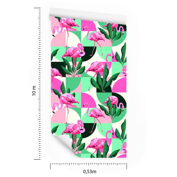 Behang Modieuze Roze Flamingo's En Bladeren - Afbeelding 8