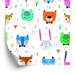Behang Voor Kinderen - Vrolijke Kleurrijke Bosdieren In Scandinavische Stijl