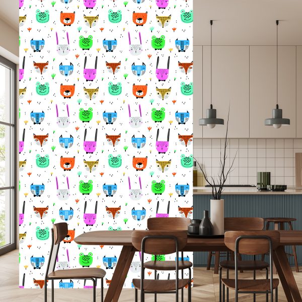 Behang Voor Kinderen - Vrolijke Kleurrijke Bosdieren In Scandinavische Stijl - Afbeelding 4