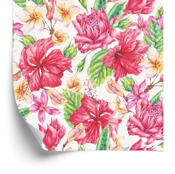 Behang Kleurrijke Exotische Bloemen En Bladeren