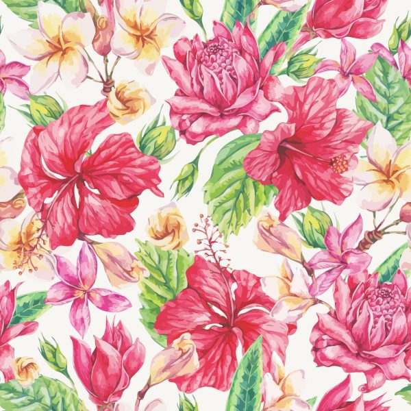 Behang Kleurrijke Exotische Bloemen En Bladeren - Afbeelding 2