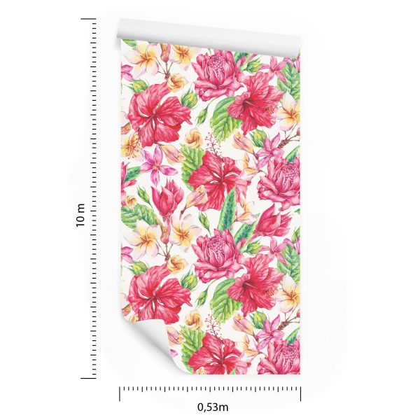 Behang Kleurrijke Exotische Bloemen En Bladeren - Afbeelding 8