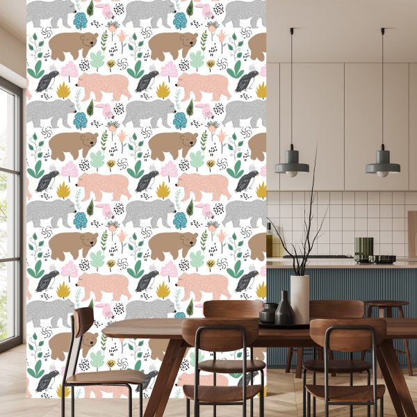 Behang Voor Kinderen - Kleurrijke Beren En Vogels - Afbeelding 4