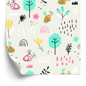 Behang Voor Kinderen - Bijen En Planten In Scandinavische Stijl