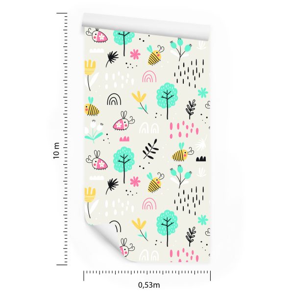 Behang Voor Kinderen - Bijen En Planten In Scandinavische Stijl - Afbeelding 8
