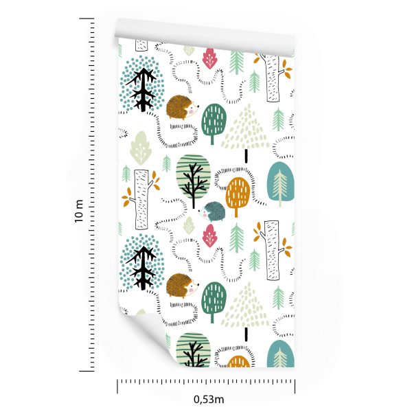 Behang Voor Kinderen - Een Kleurrijk Bos In Scandinavische Stijl - Afbeelding 8