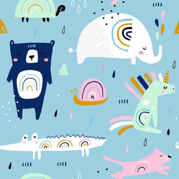 Behang Voor Kinderen - Regenboogdieren In Een Droom - Afbeelding 2