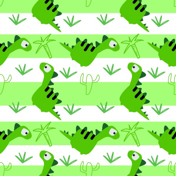 Behang Voor Kinderen - Dinosaurussen Op De Groen - Witte Strepen Achtergrond - Afbeelding 2