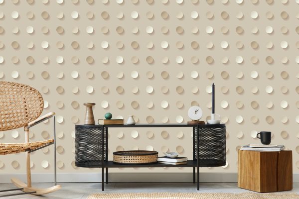 Behang Stippen In Beige Tinten - 3D-Effect - Afbeelding 5