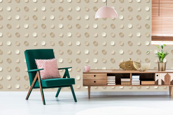 Behang Stippen In Beige Tinten - 3D-Effect - Afbeelding 6