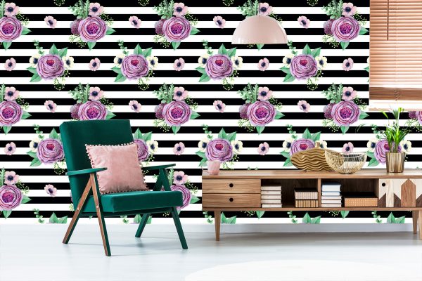Behang Mooie Rozen, Anemonen En Bladeren - Afbeelding 6