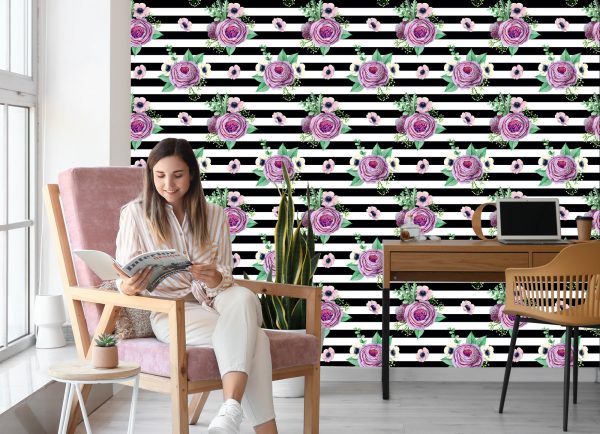 Behang Mooie Rozen, Anemonen En Bladeren - Afbeelding 7