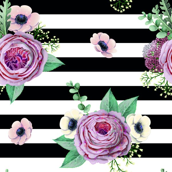 Behang Mooie Rozen, Anemonen En Bladeren - Afbeelding 2