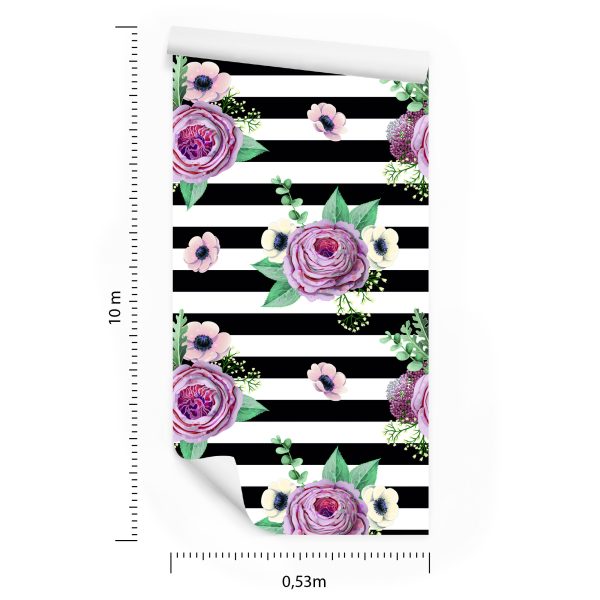 Behang Mooie Rozen, Anemonen En Bladeren - Afbeelding 8