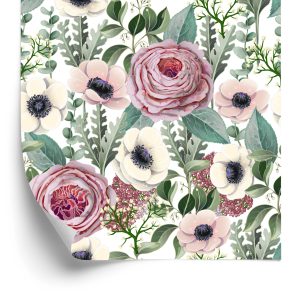 Behang Rozen, Anemonen En Eucalyptusbladeren