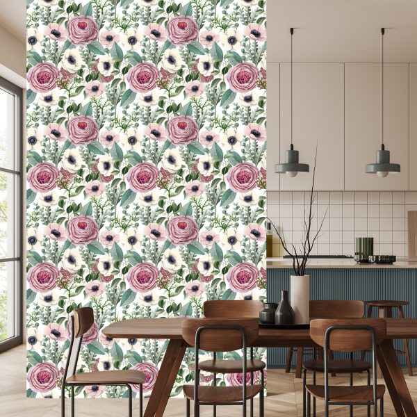 Behang Rozen, Anemonen En Eucalyptusbladeren - Afbeelding 4