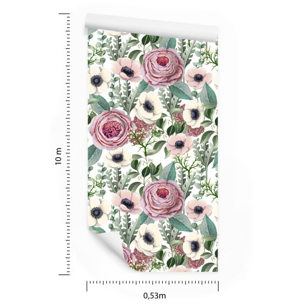 Behang Rozen, Anemonen En Eucalyptusbladeren - Afbeelding 8