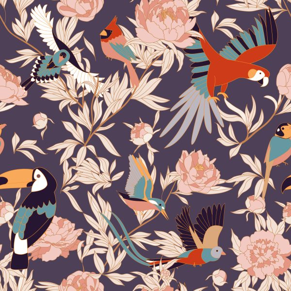 Behang Prachtige Planten En Vogels - Afbeelding 2