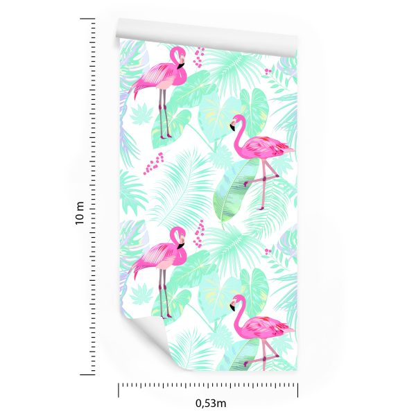 Behang Flamingo's En Exotische Bladeren In Pastelkleuren - Afbeelding 8