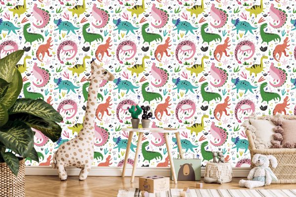 Behang Voor Kinderen - Kleurrijke Dinosaurussen - Afbeelding 5