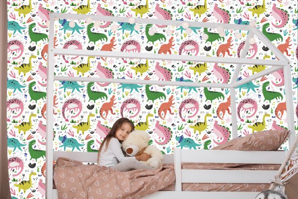 Behang Voor Kinderen - Kleurrijke Dinosaurussen - Afbeelding 7