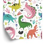 Behang Voor Kinderen - Kleurrijke Dinosaurussen