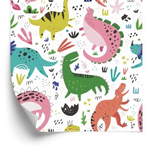 Behang Voor Kinderen - Kleurrijke Dinosaurussen