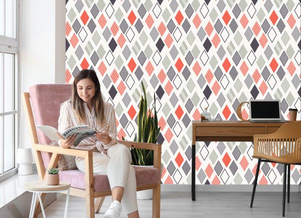 Behang Geometrisch Gekleurde Diamanten - Afbeelding 7