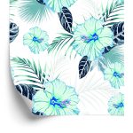 Behang Hibiscus Bloemen En Bladeren