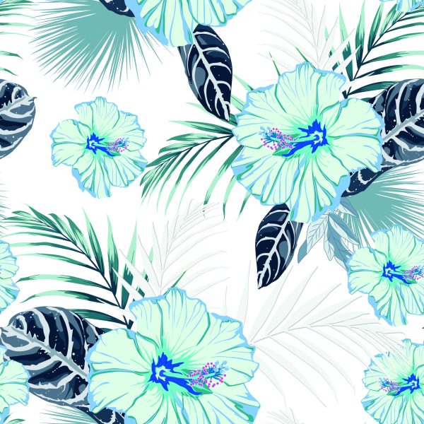 Behang Hibiscus Bloemen En Bladeren - Afbeelding 2