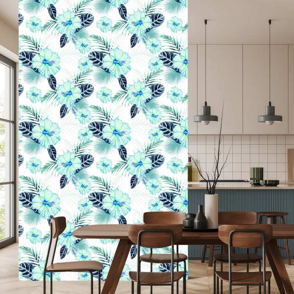 Behang Hibiscus Bloemen En Bladeren - Afbeelding 4