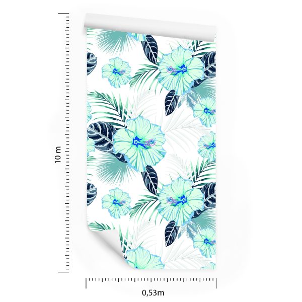 Behang Hibiscus Bloemen En Bladeren - Afbeelding 8