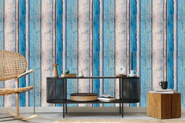 Behang Blauwe Houten Planken - Afbeelding 5
