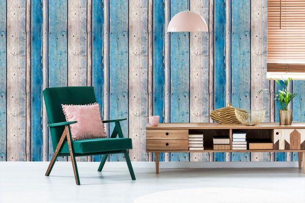 Behang Blauwe Houten Planken - Afbeelding 6