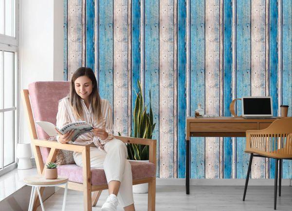 Behang Blauwe Houten Planken - Afbeelding 7