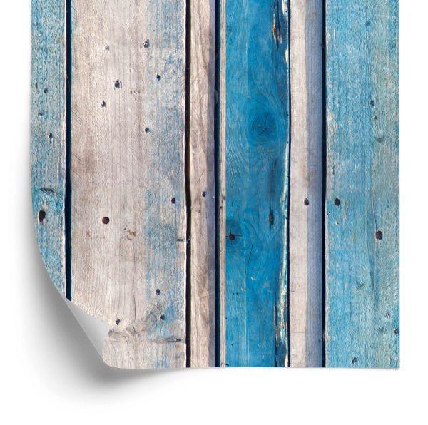Behang Blauwe Houten Planken