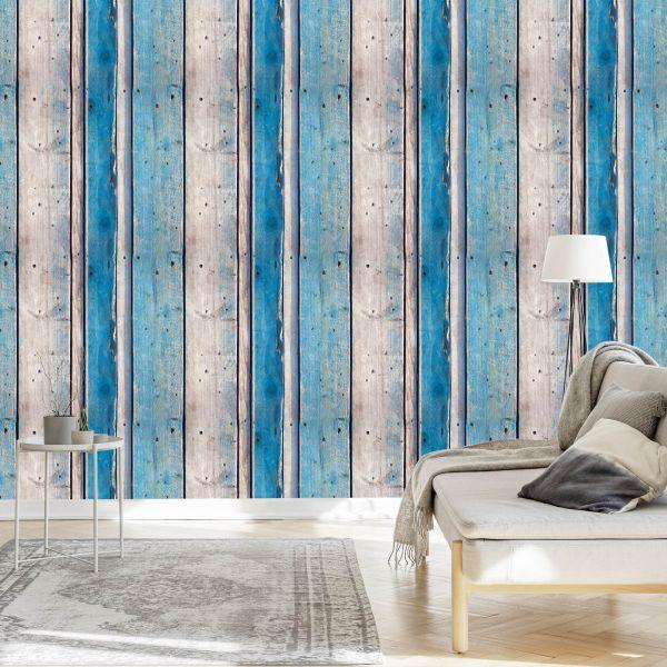 Behang Blauwe Houten Planken - Afbeelding 3
