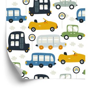 Behang Voor Kinderen - Kleurrijke Speelgoedauto's En Verkeersborden
