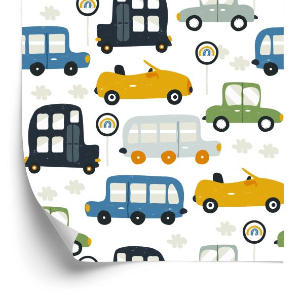 Behang Voor Kinderen - Kleurrijke Speelgoedauto's En Verkeersborden