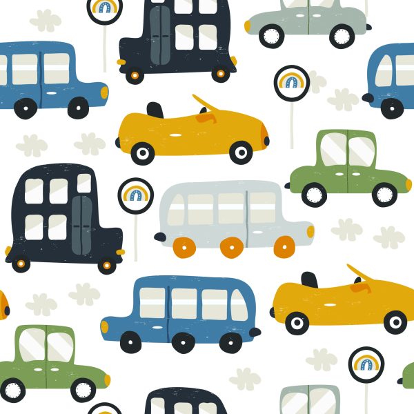 Behang Voor Kinderen - Kleurrijke Speelgoedauto's En Verkeersborden - Afbeelding 2